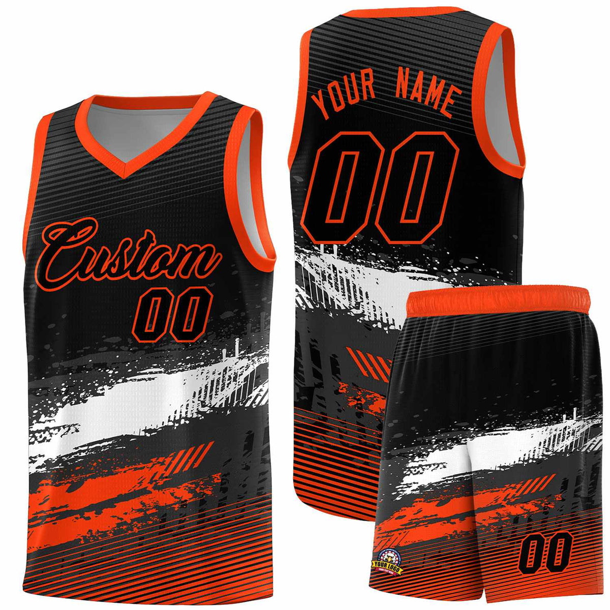 Custom Black White and Orange Graffiti Pattern Sports Uniform Basketball Jersey|KXKSHOP