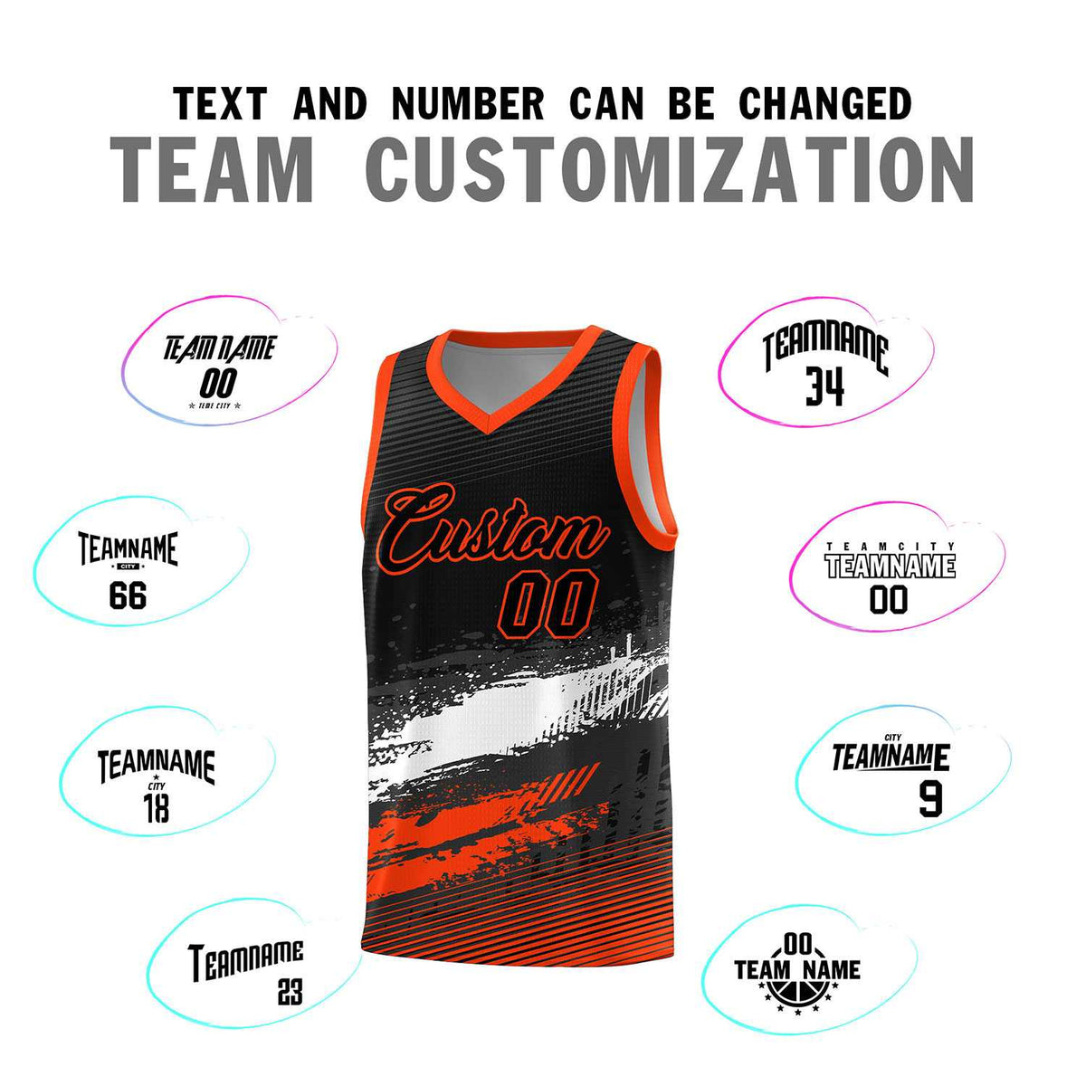 Custom Black White and Orange Graffiti Pattern Sports Uniform Basketball Jersey|KXKSHOP