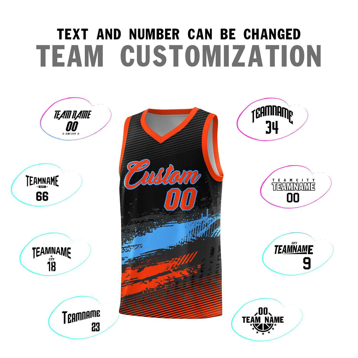 Custom Black Powder Blue and Orange Graffiti Pattern Sports Uniform Basketball Jersey|KXKSHOP