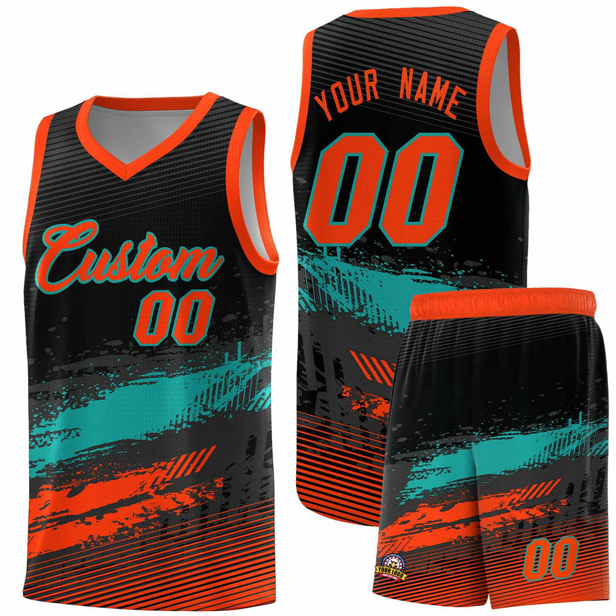 Custom Black Aqua and Orange Graffiti Pattern Sports Uniform Basketball Jersey|KXKSHOP
