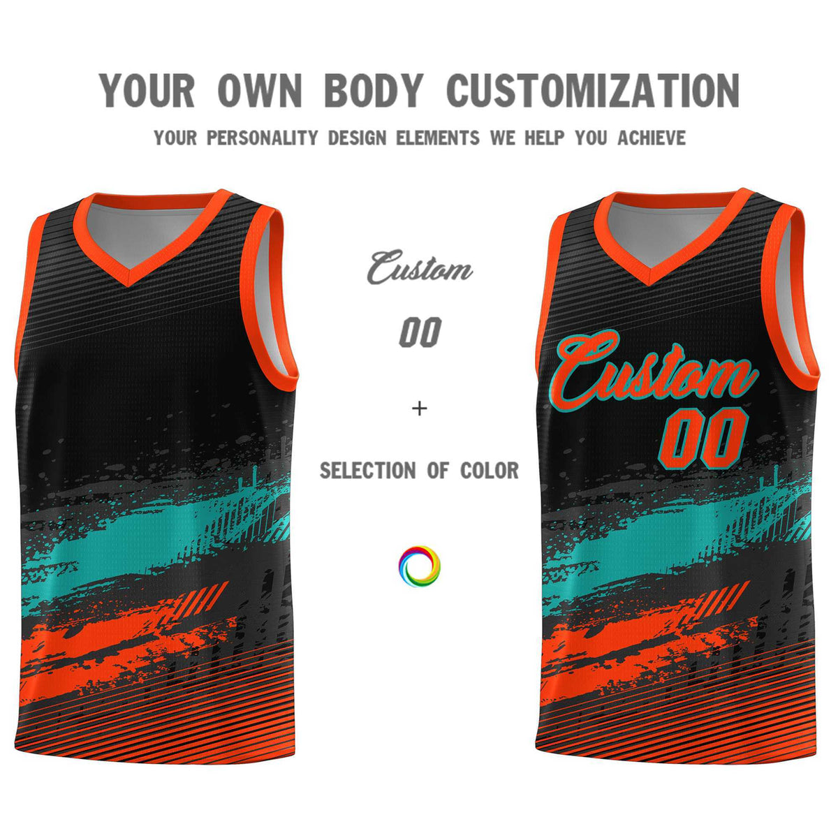 Custom Black Aqua and Orange Graffiti Pattern Sports Uniform Basketball Jersey|KXKSHOP