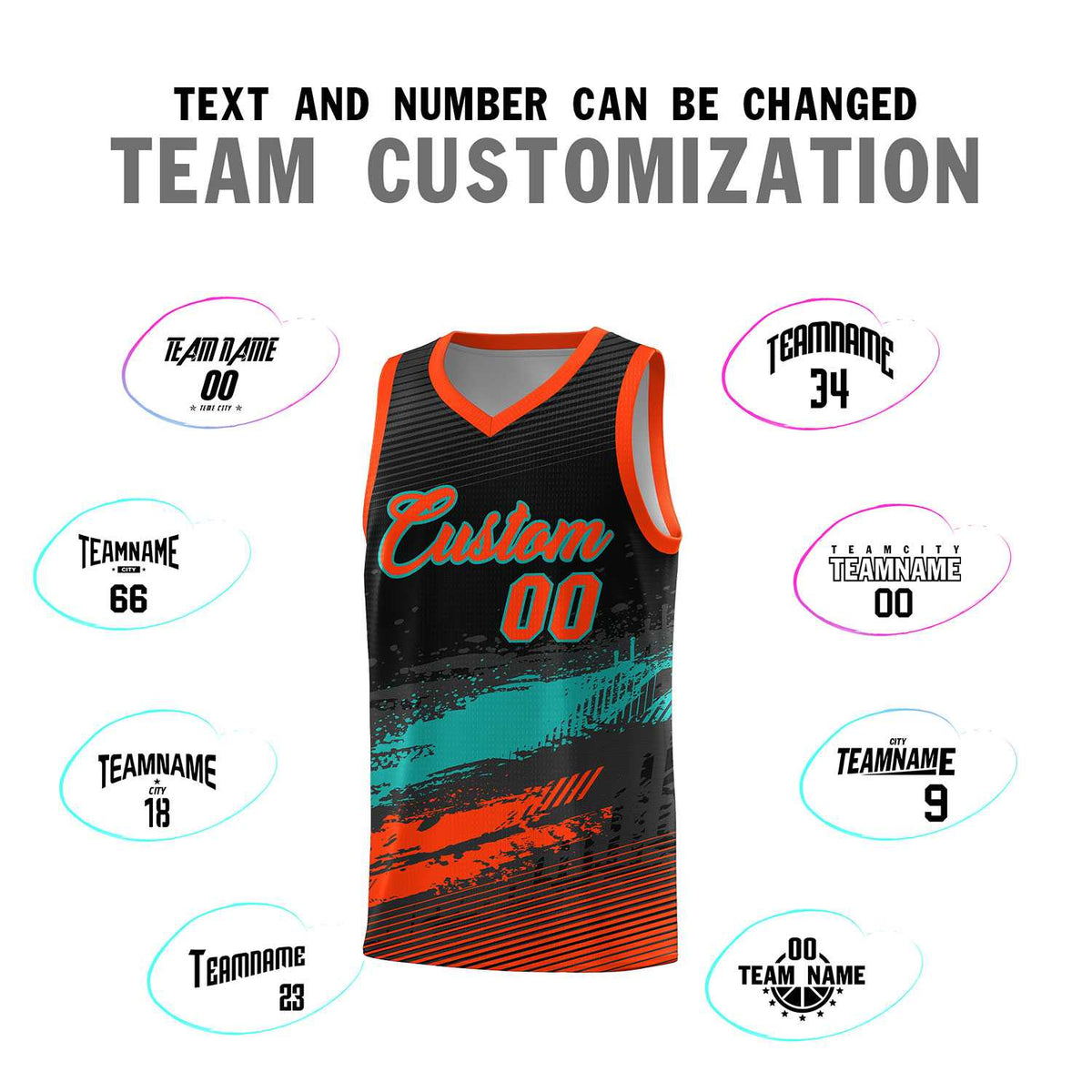 Custom Black Aqua and Orange Graffiti Pattern Sports Uniform Basketball Jersey|KXKSHOP