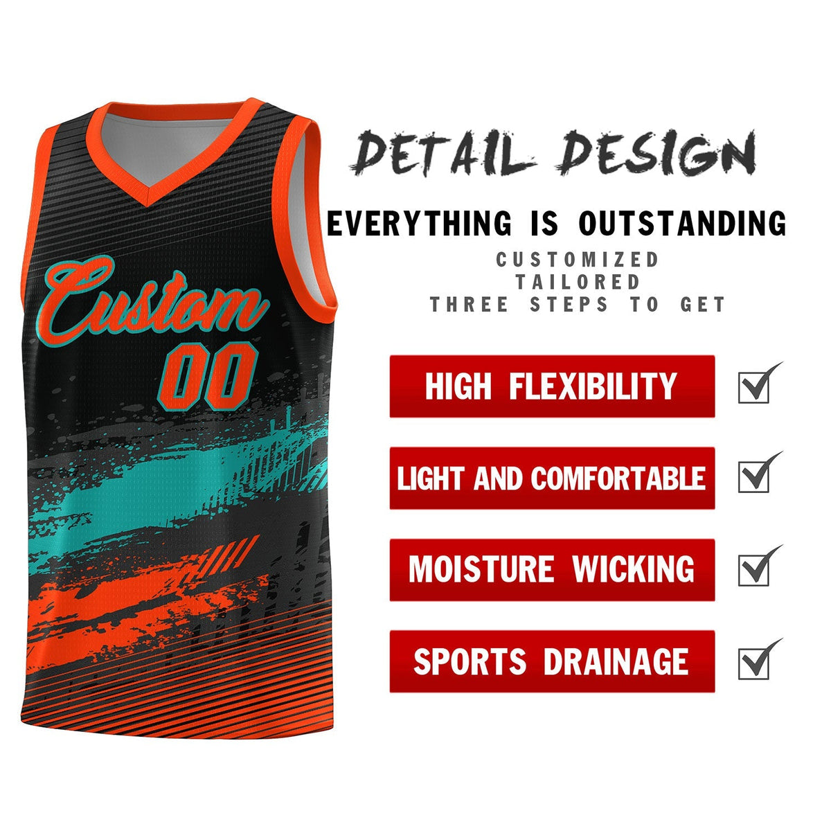 Custom Black Aqua and Orange Graffiti Pattern Sports Uniform Basketball Jersey|KXKSHOP