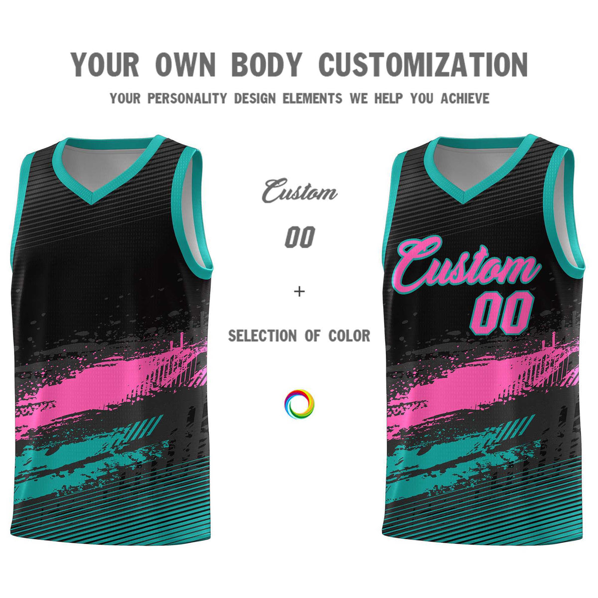 Custom Black Pink and Aqua Graffiti Pattern Sports Uniform Basketball Jersey|KXKSHOP