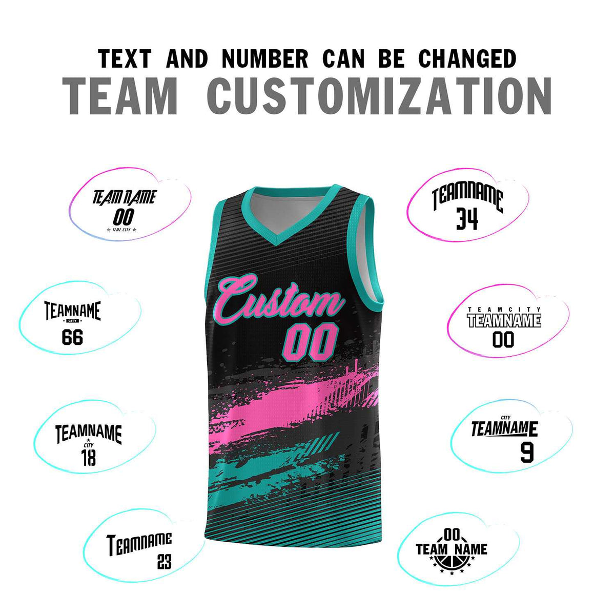 Custom Black Pink and Aqua Graffiti Pattern Sports Uniform Basketball Jersey|KXKSHOP