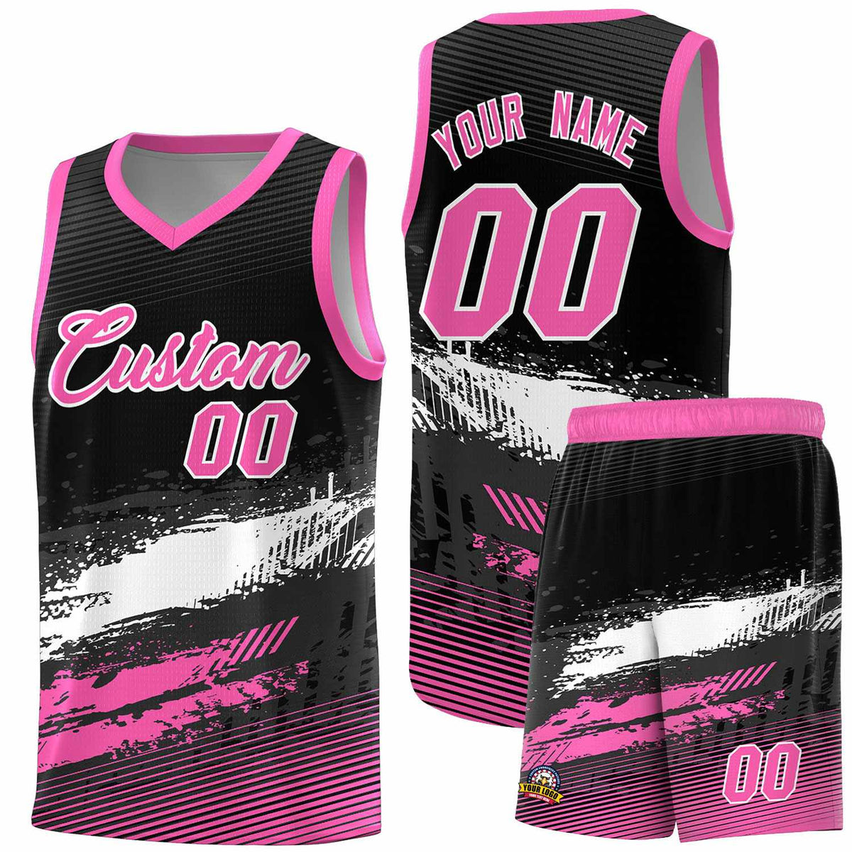 Custom Black White and Pink Graffiti Pattern Sports Uniform Basketball Jersey|KXKSHOP