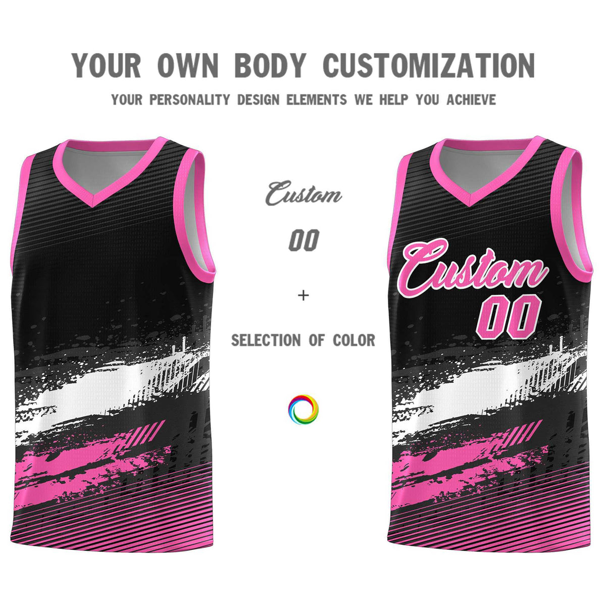Custom Black White and Pink Graffiti Pattern Sports Uniform Basketball Jersey|KXKSHOP