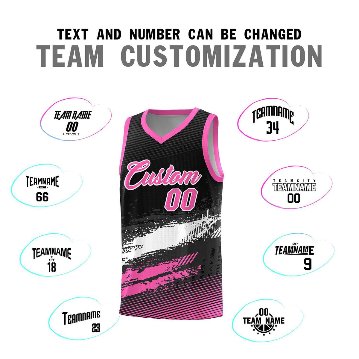Custom Black White and Pink Graffiti Pattern Sports Uniform Basketball Jersey|KXKSHOP