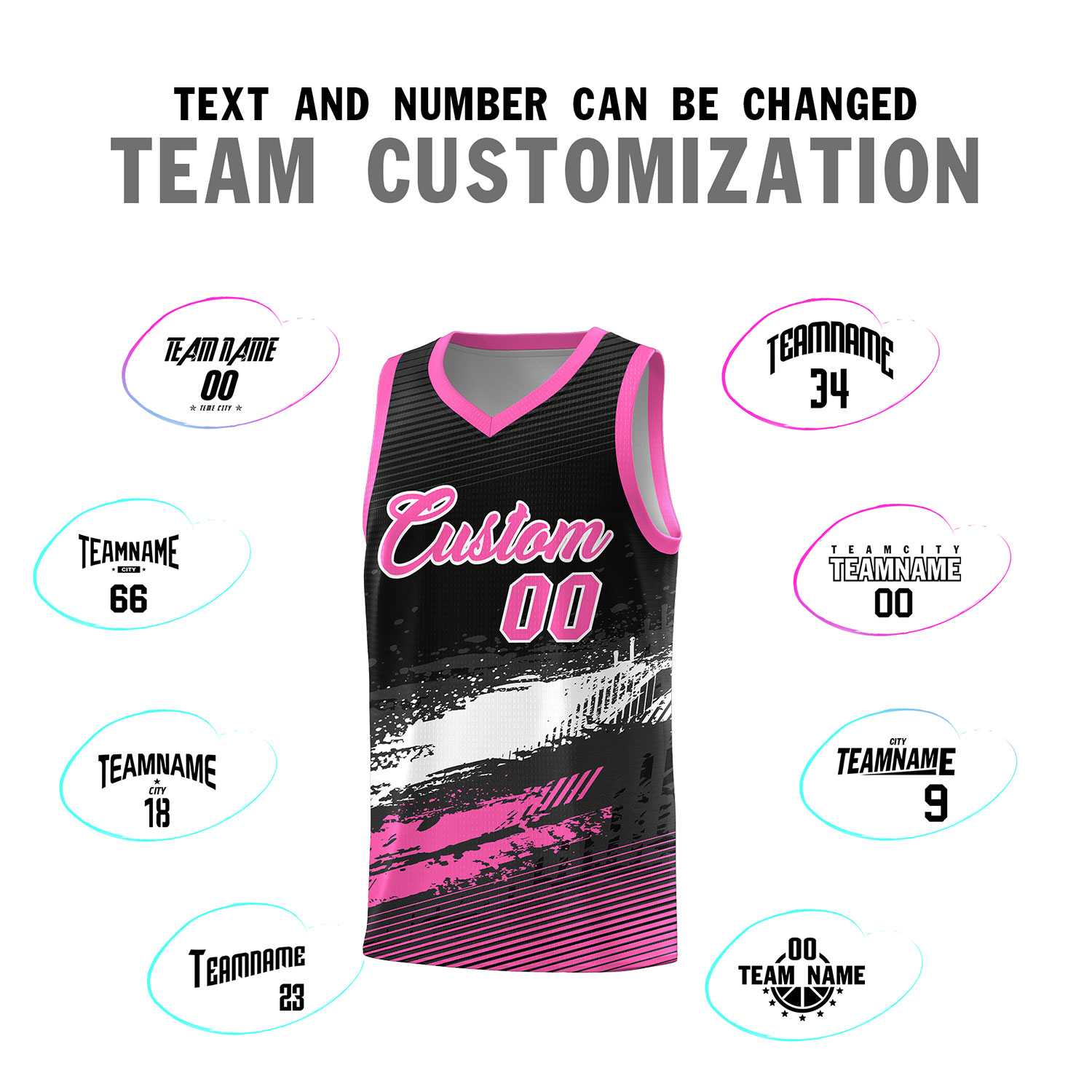 Custom Black White and Pink Graffiti Pattern Sports Uniform Basketball Jersey|KXKSHOP