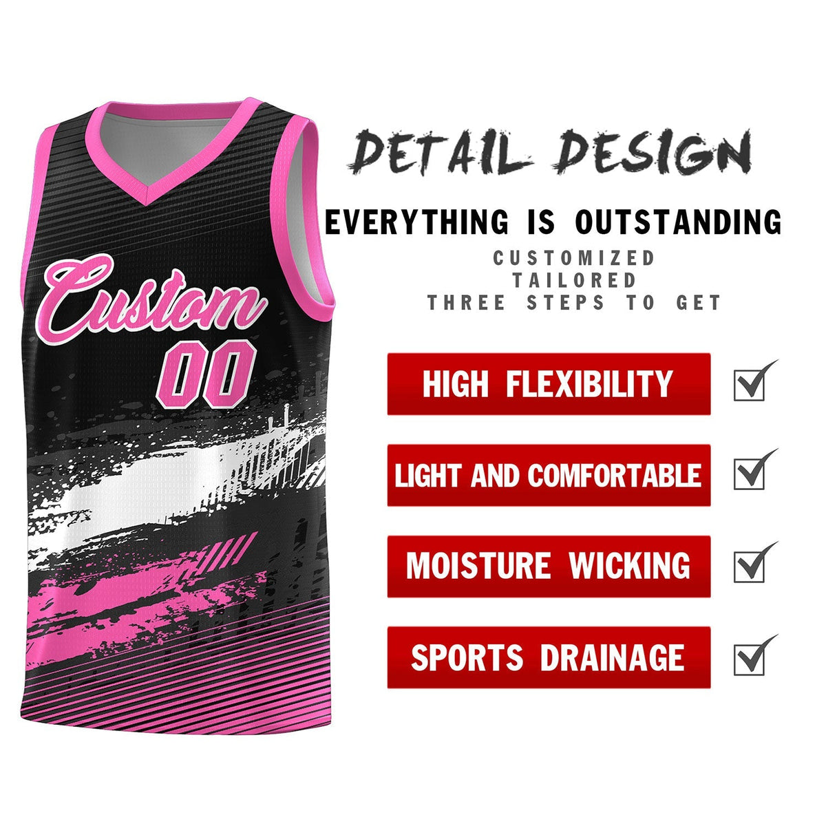 Custom Black White and Pink Graffiti Pattern Sports Uniform Basketball Jersey|KXKSHOP