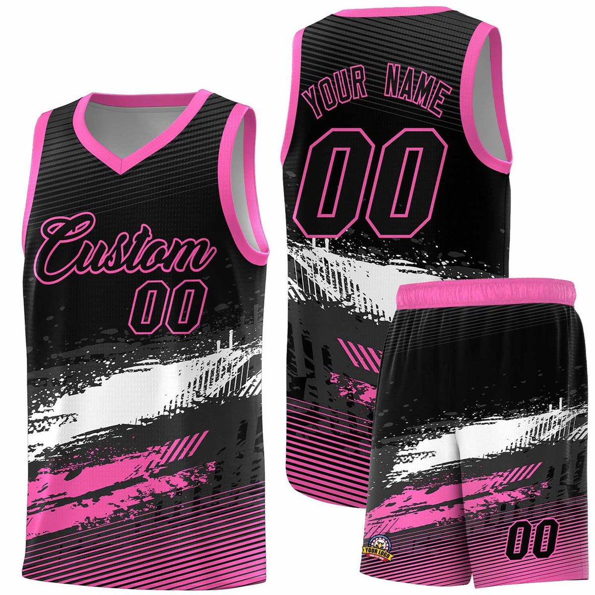 Custom Black White and Pink Graffiti Pattern Sports Uniform Basketball Jersey|KXKSHOP