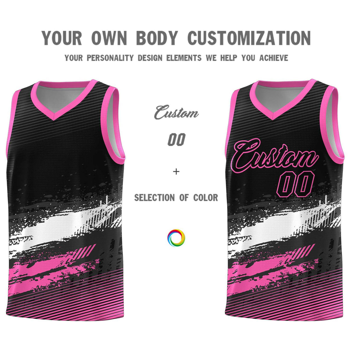 Custom Black White and Pink Graffiti Pattern Sports Uniform Basketball Jersey|KXKSHOP