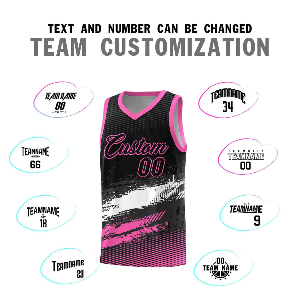 Custom Black White and Pink Graffiti Pattern Sports Uniform Basketball Jersey|KXKSHOP