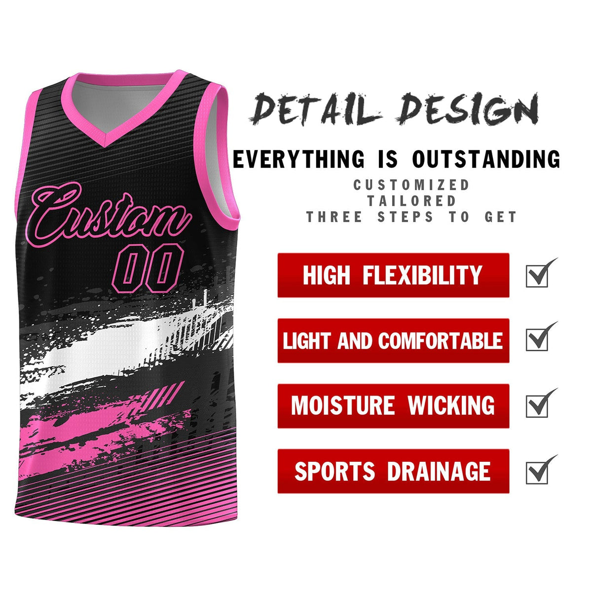 Custom Black White and Pink Graffiti Pattern Sports Uniform Basketball Jersey|KXKSHOP