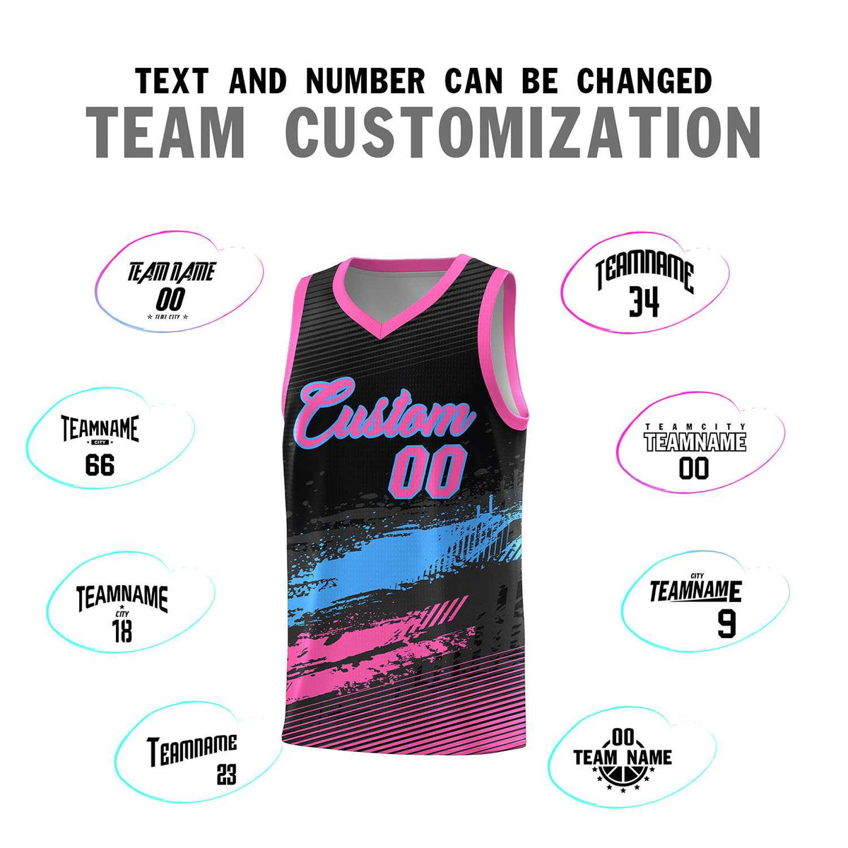 Custom Black Powder Blue and Pink Graffiti Pattern Sports Uniform Basketball Jersey|KXKSHOP