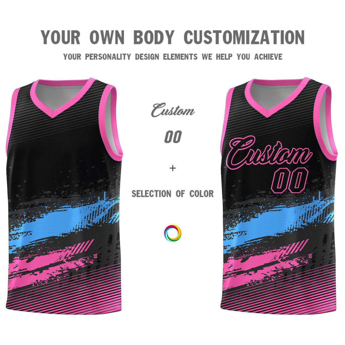 Custom Black Powder Blue and Pink Graffiti Pattern Sports Uniform Basketball Jersey|KXKSHOP