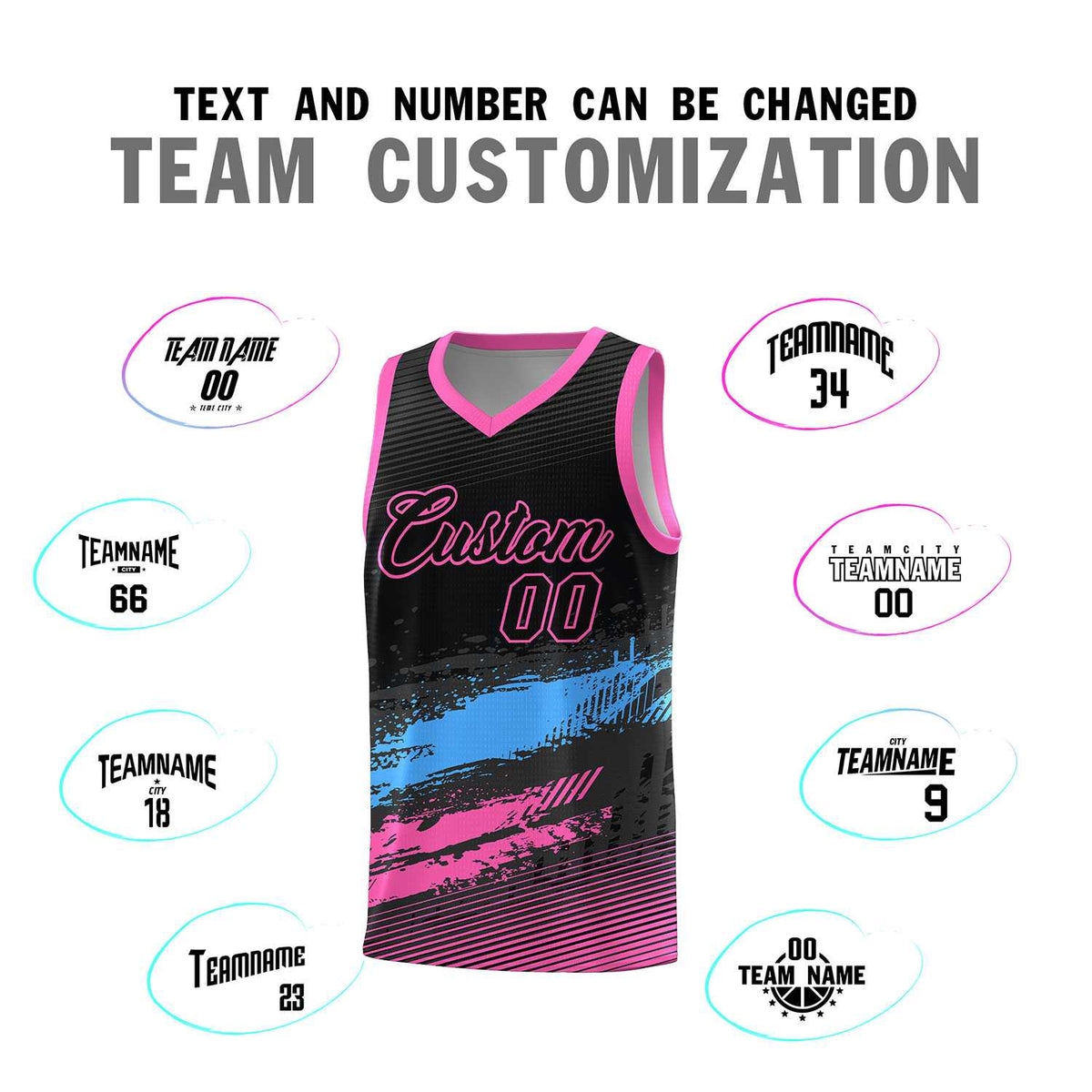 Custom Black Powder Blue and Pink Graffiti Pattern Sports Uniform Basketball Jersey|KXKSHOP