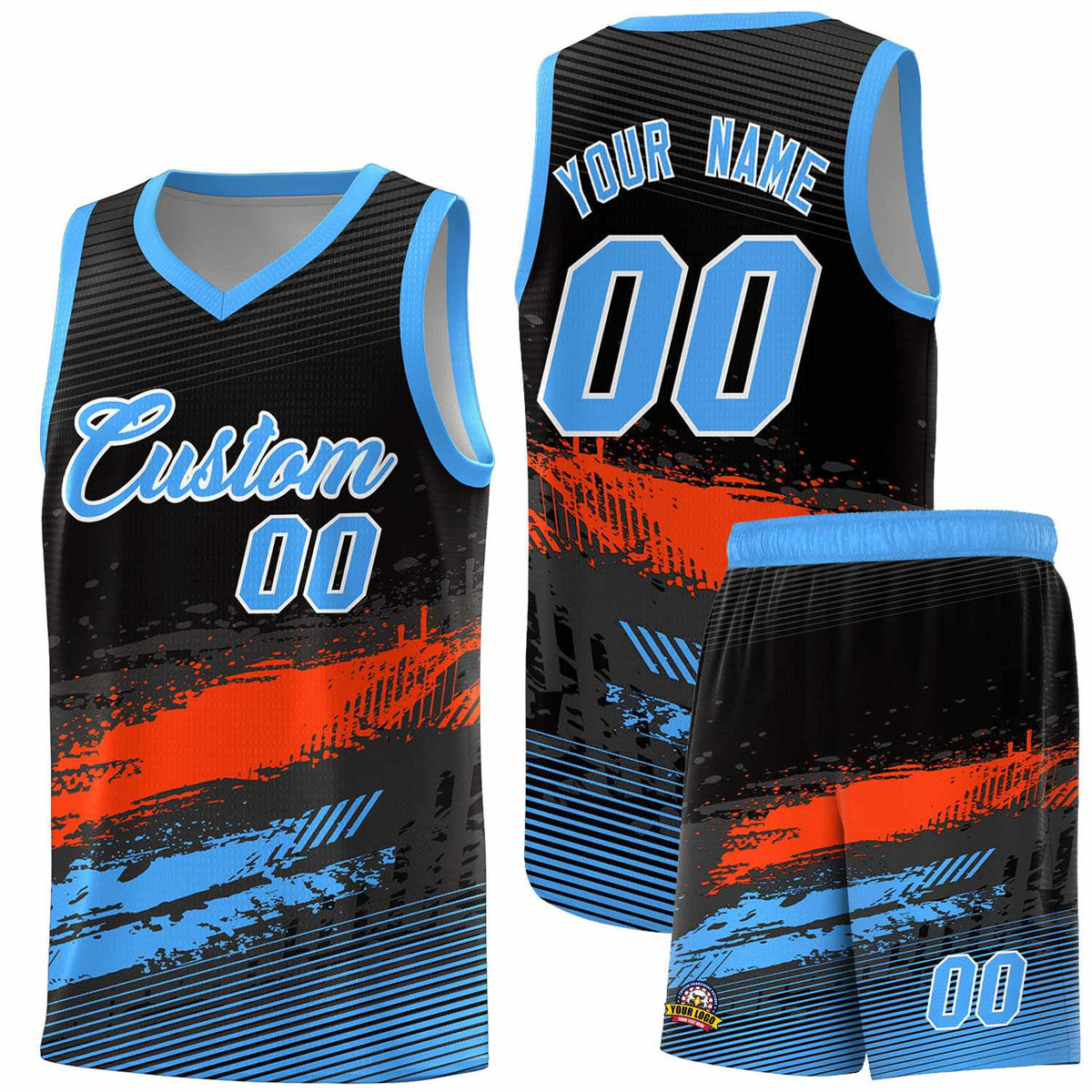 Custom Black Orange and Powder Blue Graffiti Pattern Sports Uniform Basketball Jersey|KXKSHOP