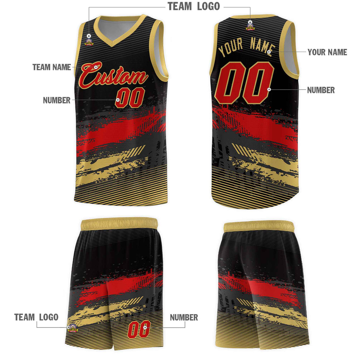 Custom Black Red and Khaki Graffiti Pattern Sports Uniform Basketball Jersey|KXKSHOP