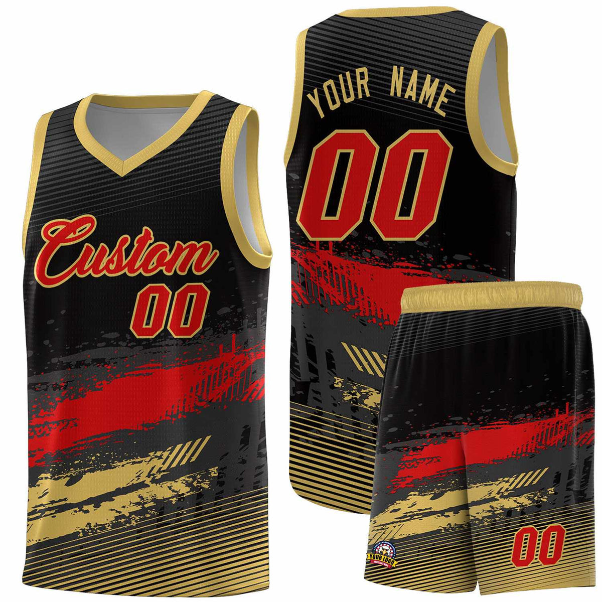 Custom Black Red and Khaki Graffiti Pattern Sports Uniform Basketball Jersey|KXKSHOP