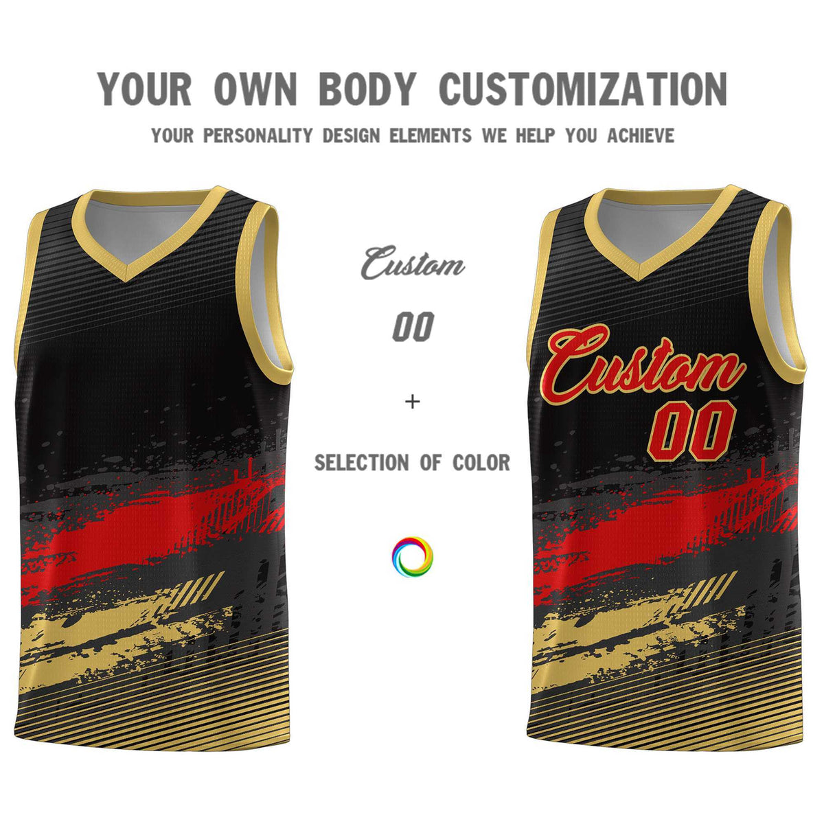 Custom Black Red and Khaki Graffiti Pattern Sports Uniform Basketball Jersey|KXKSHOP