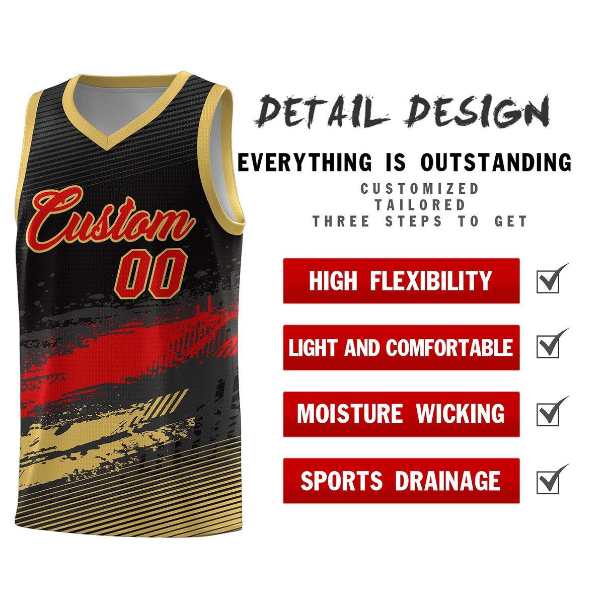 Custom Black Red and Khaki Graffiti Pattern Sports Uniform Basketball Jersey|KXKSHOP