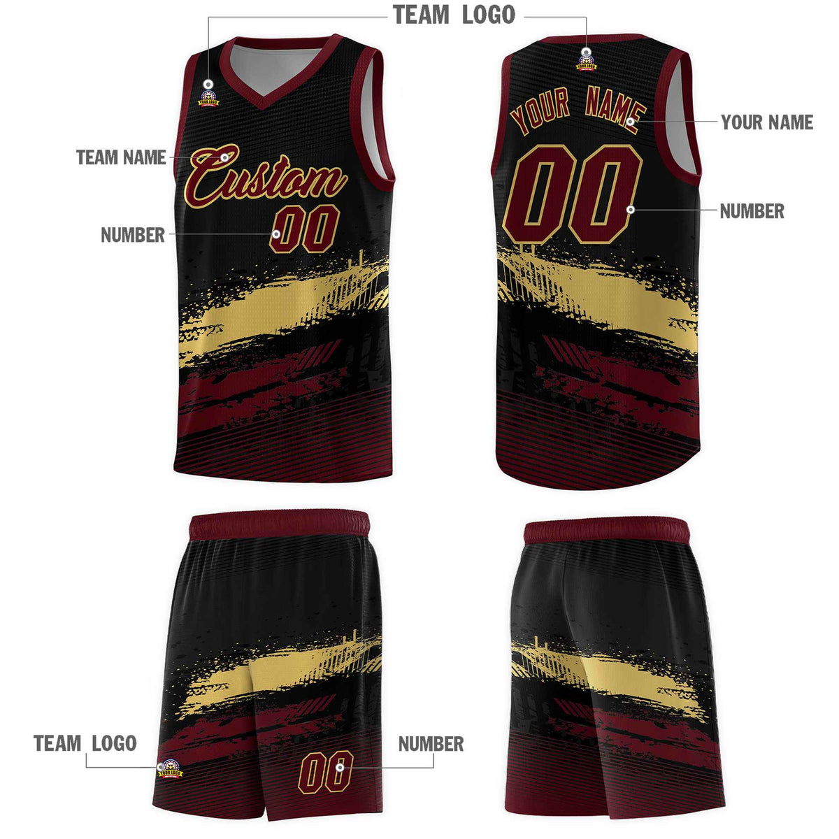 Custom Black Khaki and Red Graffiti Pattern Sports Uniform Basketball Jersey|KXKSHOP