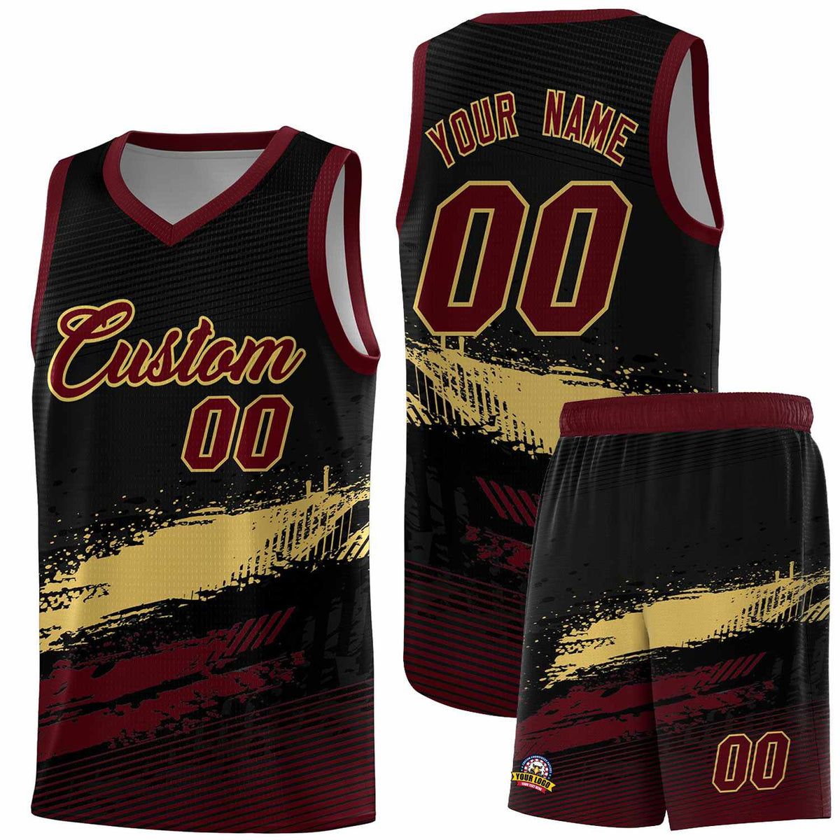 Custom Black Khaki and Red Graffiti Pattern Sports Uniform Basketball Jersey|KXKSHOP
