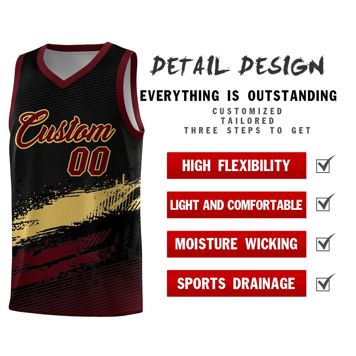 Custom Black Khaki and Red Graffiti Pattern Sports Uniform Basketball Jersey|KXKSHOP