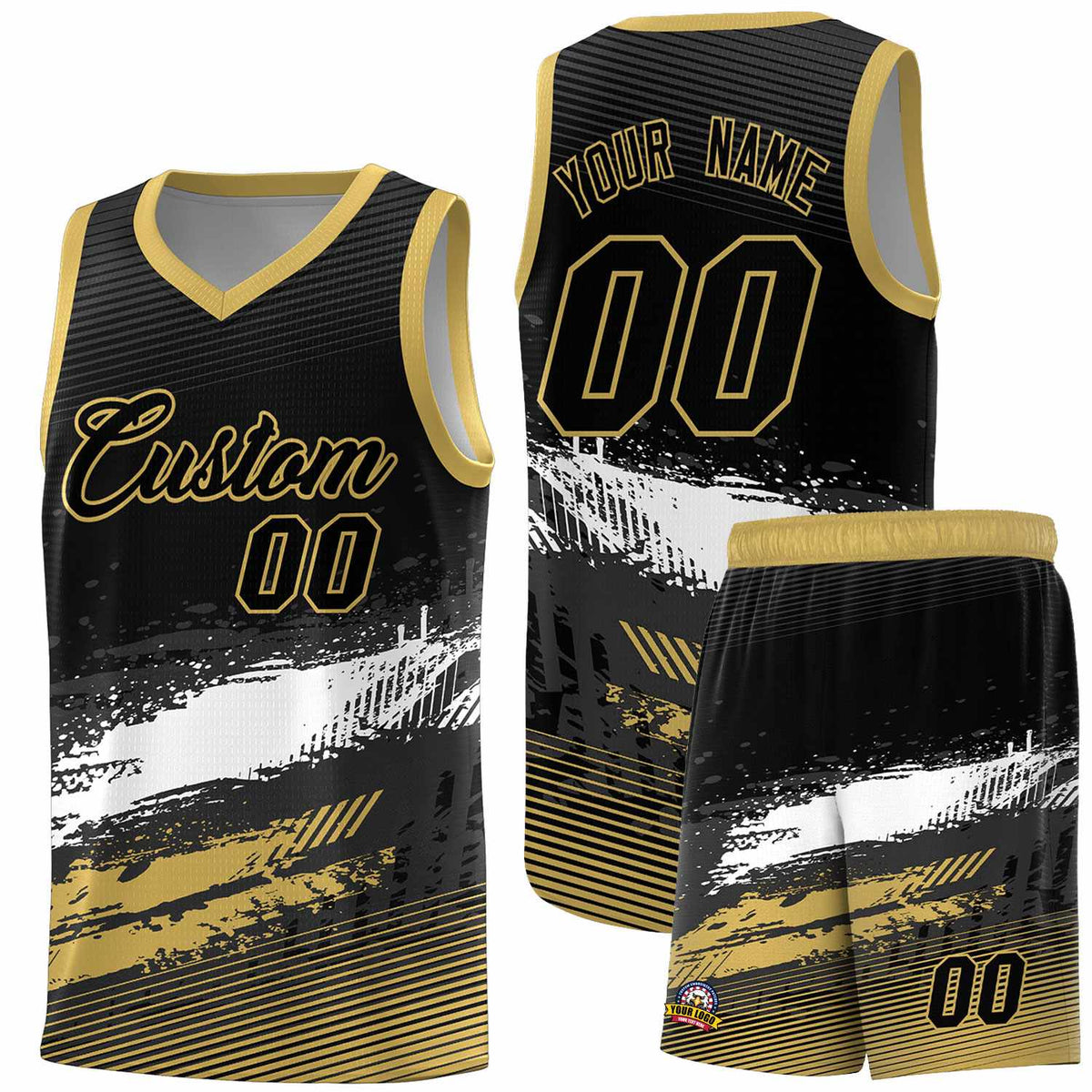 Custom Black White and Khaki Graffiti Pattern Sports Uniform Basketball Jersey|KXKSHOP
