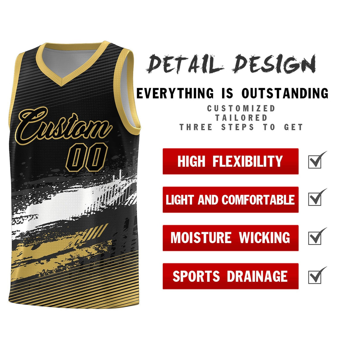 Custom Black White and Khaki Graffiti Pattern Sports Uniform Basketball Jersey|KXKSHOP