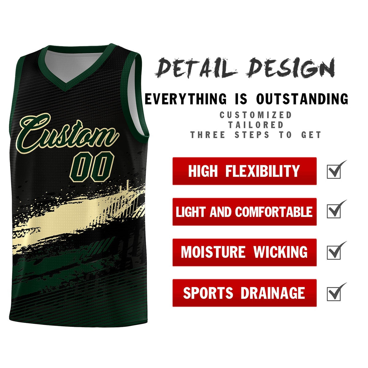 Custom Black Cream and Hunter Green Graffiti Pattern Sports Uniform Basketball Jersey|KXKSHOP