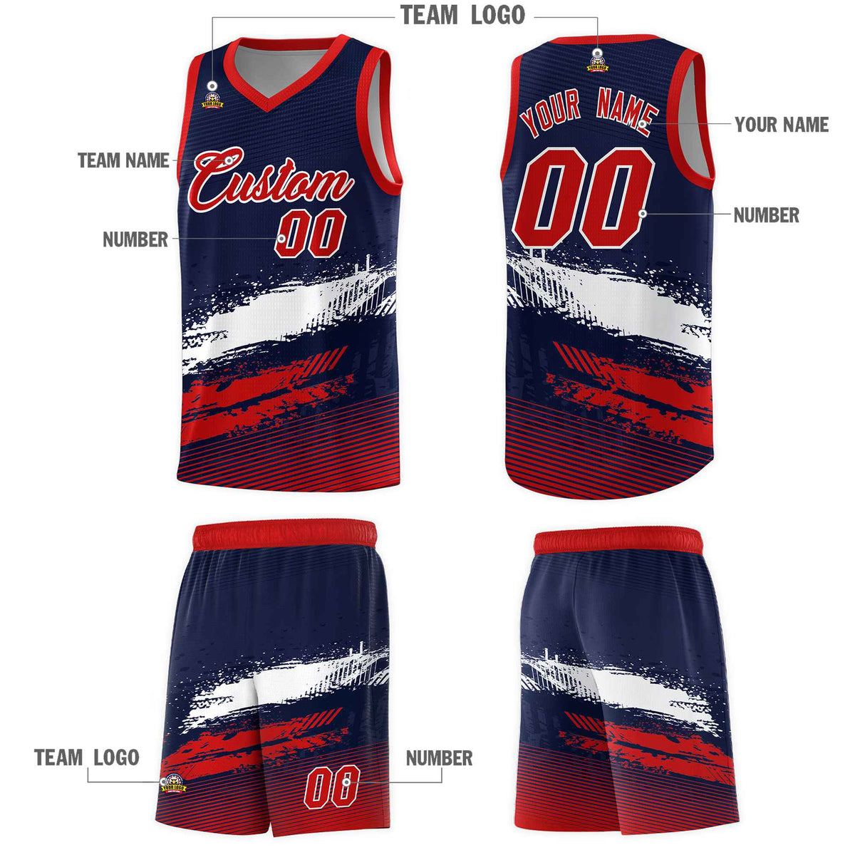Custom Navy White and Red Graffiti Pattern Sports Uniform Basketball Jersey|KXKSHOP