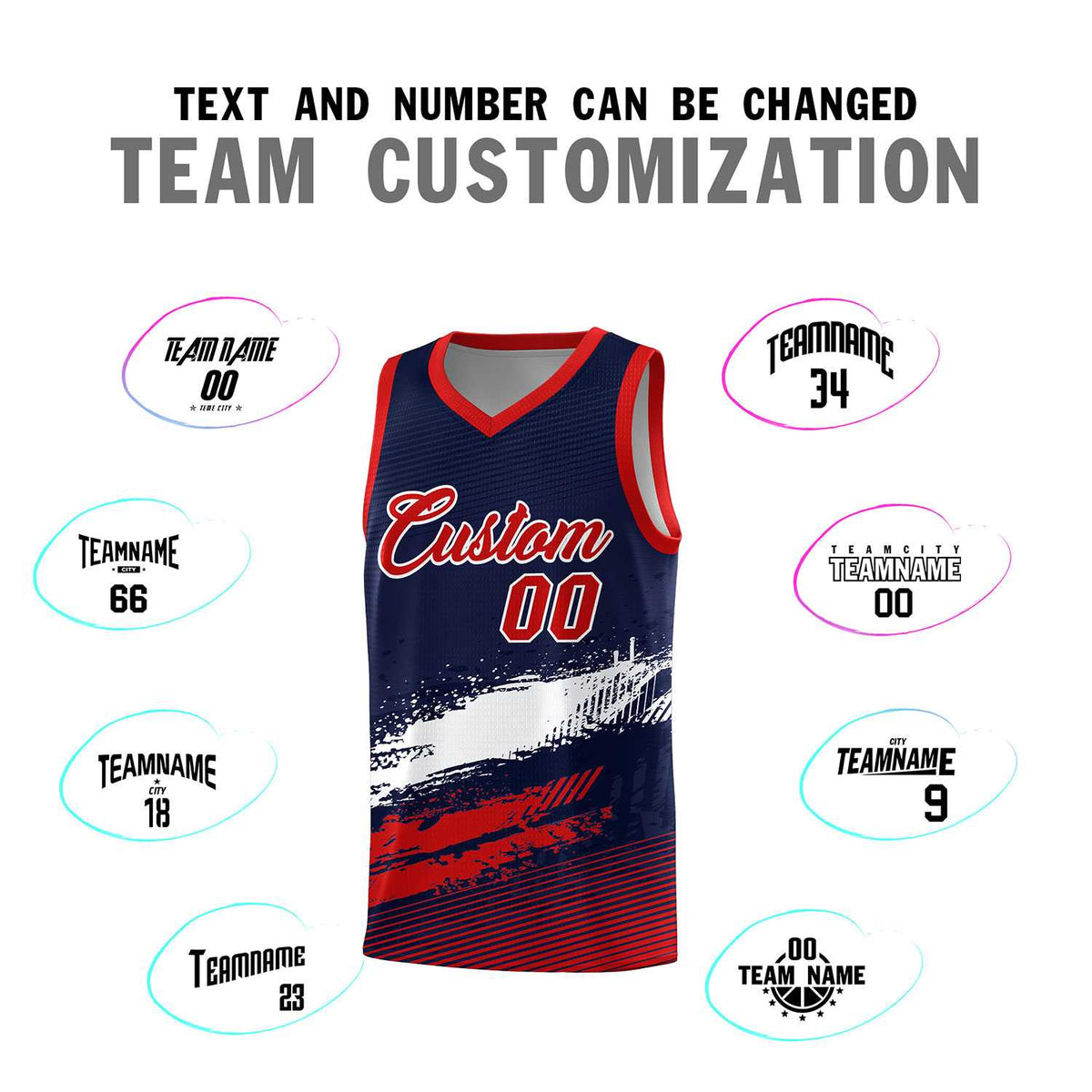 Custom Navy White and Red Graffiti Pattern Sports Uniform Basketball Jersey|KXKSHOP