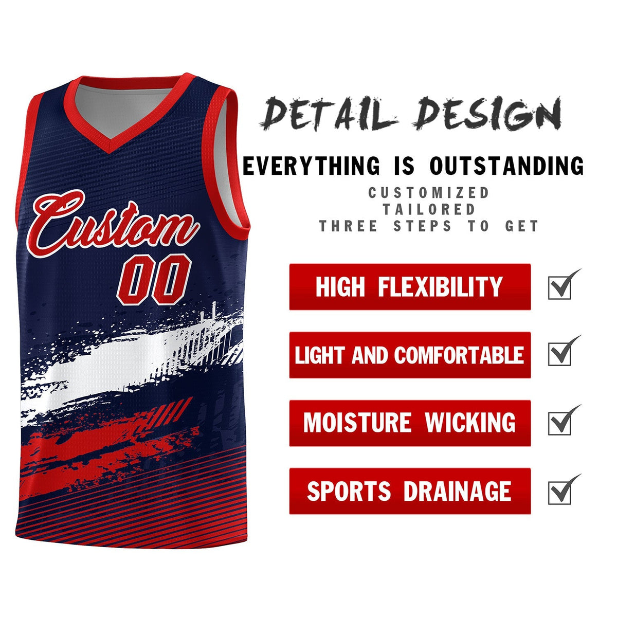 Custom Navy White and Red Graffiti Pattern Sports Uniform Basketball Jersey|KXKSHOP