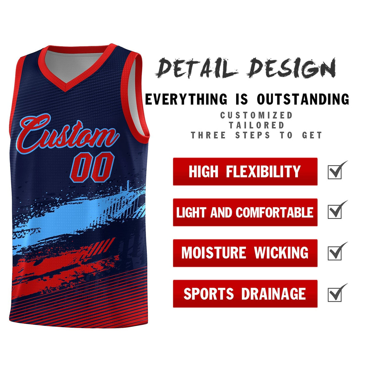 Custom Navy Powder Blue and Red Graffiti Pattern Sports Uniform Basketball Jersey|KXKSHOP