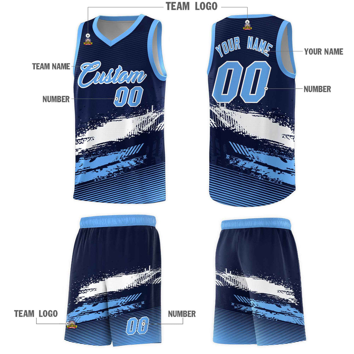 Custom Navy White and Powder Blue Graffiti Pattern Sports Uniform Basketball Jersey|KXKSHOP