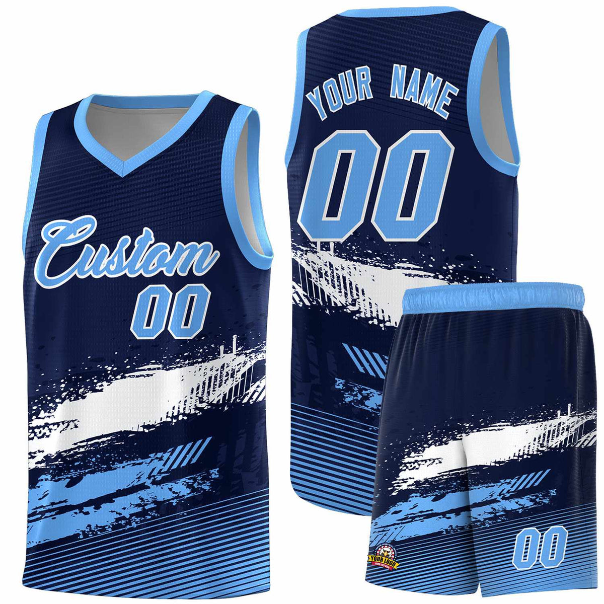 Custom Navy White and Powder Blue Graffiti Pattern Sports Uniform Basketball Jersey|KXKSHOP