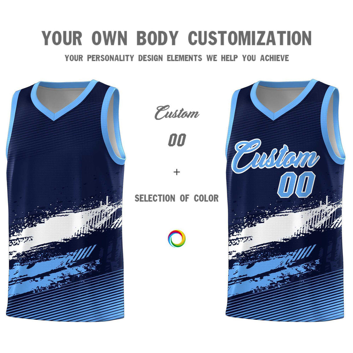Custom Navy White and Powder Blue Graffiti Pattern Sports Uniform Basketball Jersey|KXKSHOP