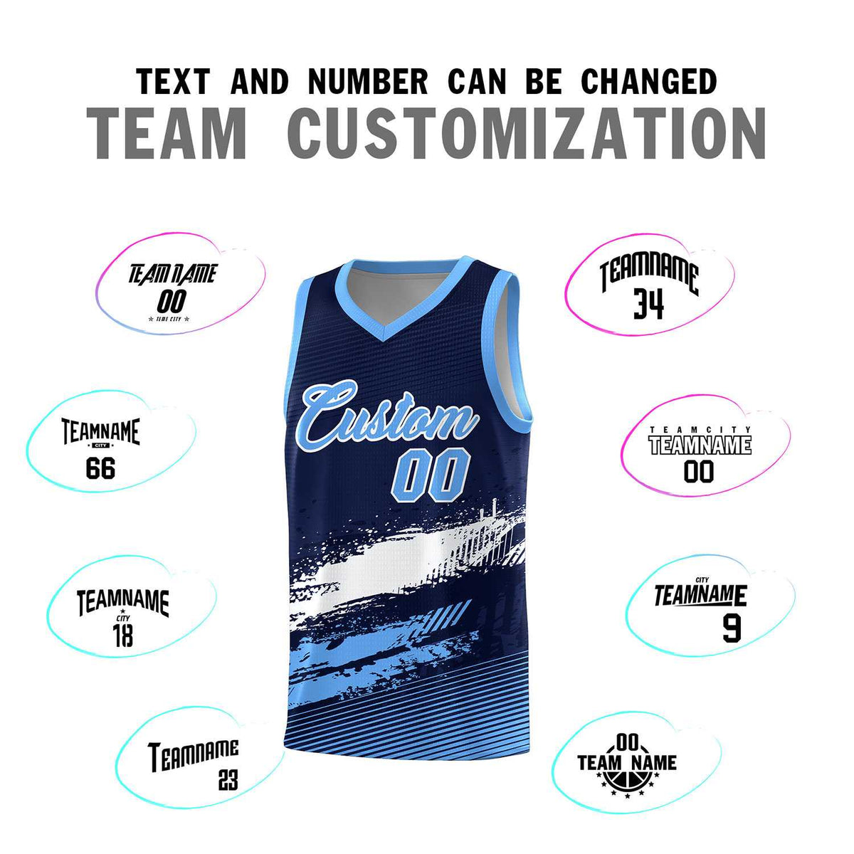 Custom Navy White and Powder Blue Graffiti Pattern Sports Uniform Basketball Jersey|KXKSHOP