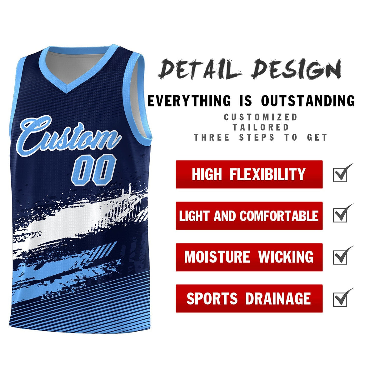 Custom Navy White and Powder Blue Graffiti Pattern Sports Uniform Basketball Jersey|KXKSHOP