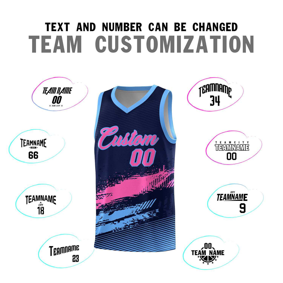 Custom Navy Pink and Powder Blue Graffiti Pattern Sports Uniform Basketball Jersey|KXKSHOP