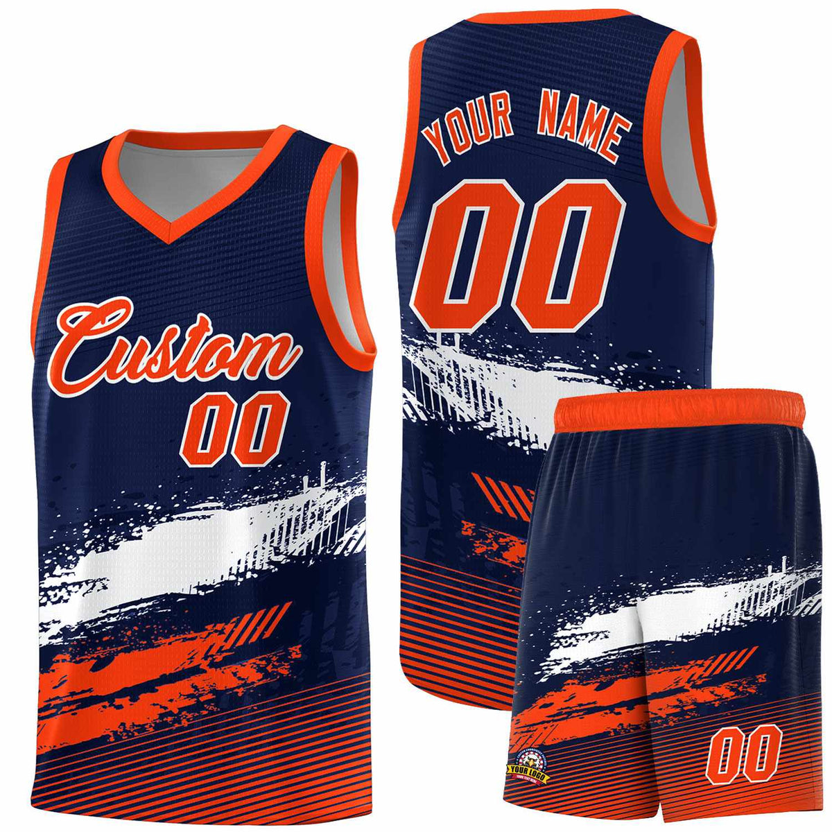 Custom Navy White and Orange Graffiti Pattern Sports Uniform Basketball Jersey|KXKSHOP