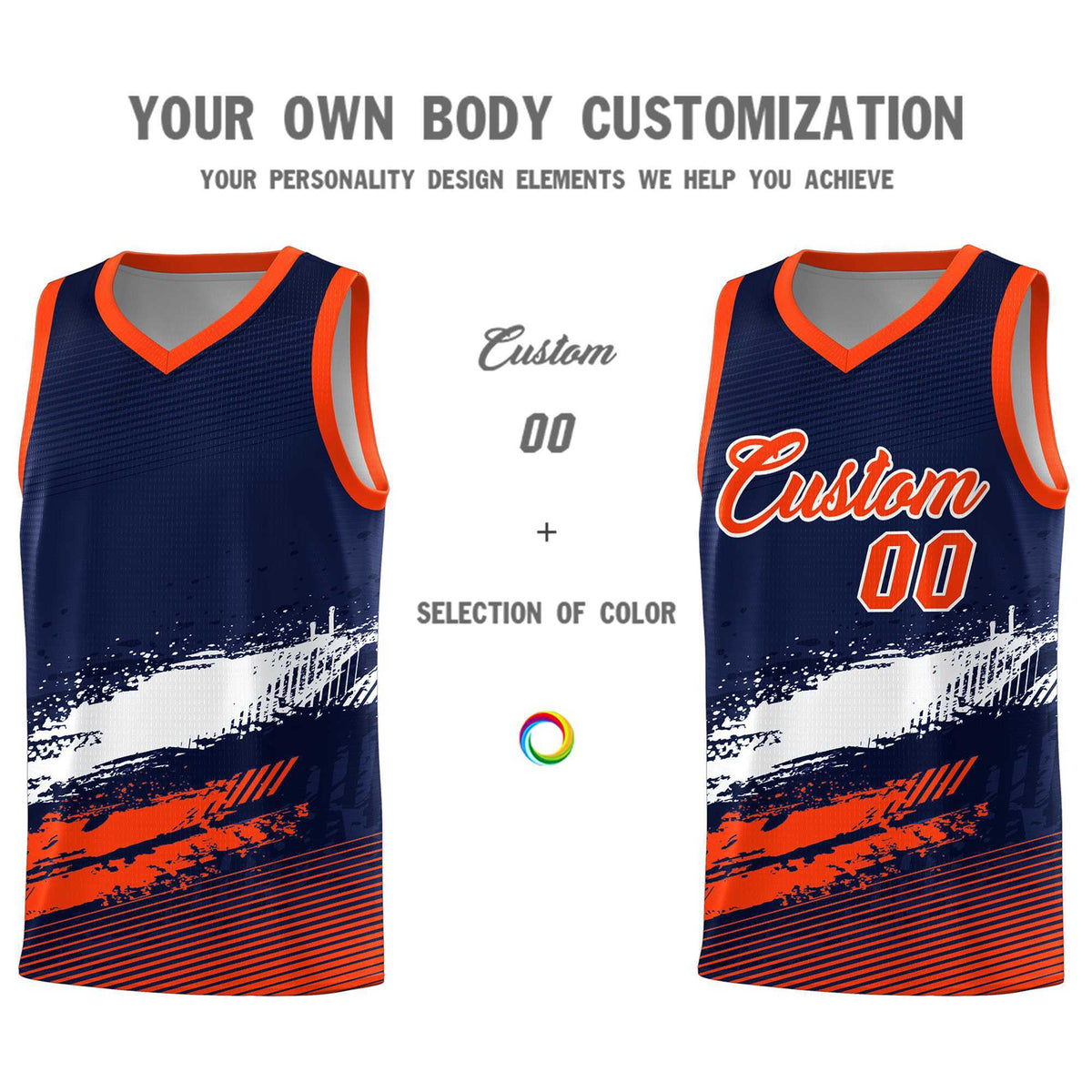 Custom Navy White and Orange Graffiti Pattern Sports Uniform Basketball Jersey|KXKSHOP