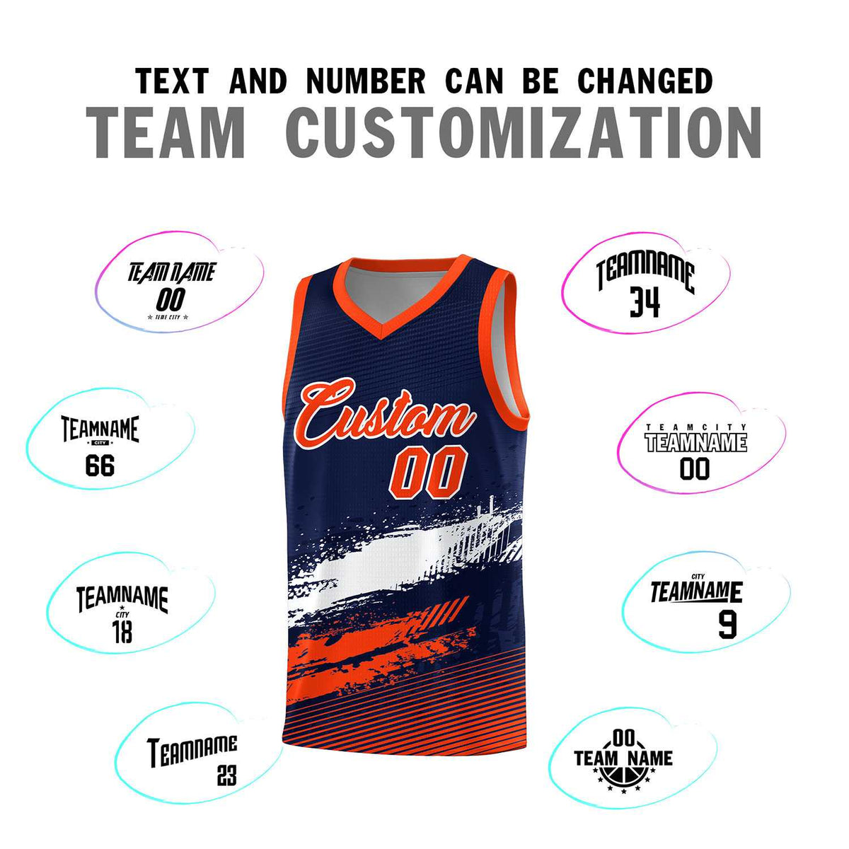 Custom Navy White and Orange Graffiti Pattern Sports Uniform Basketball Jersey|KXKSHOP