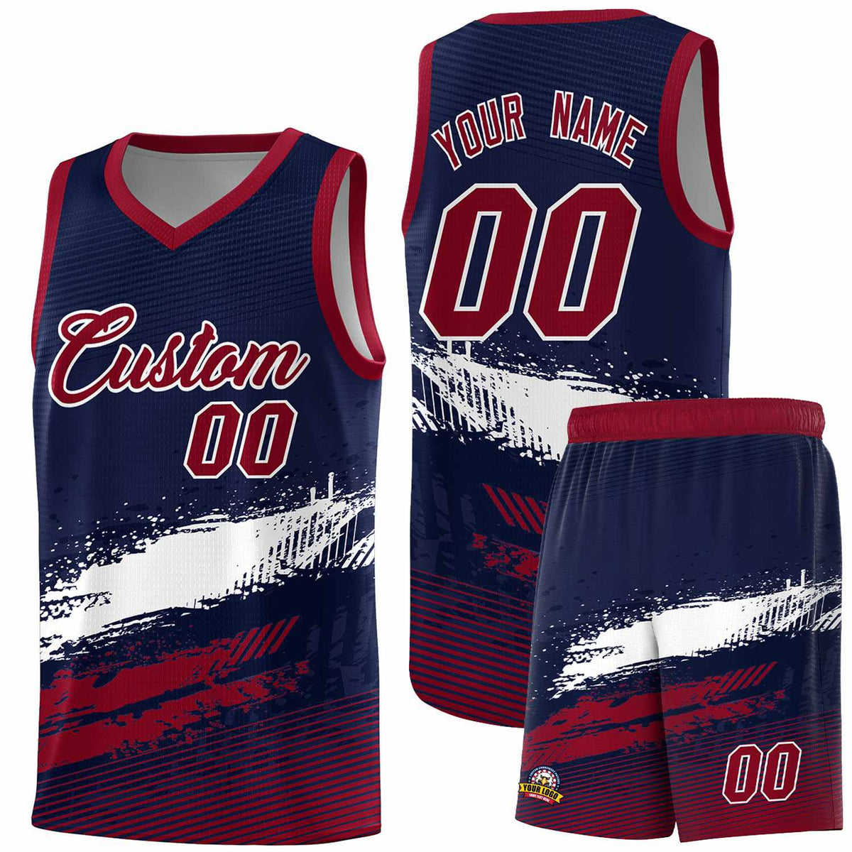 Custom Navy White and Crimson Graffiti Pattern Sports Uniform Basketball Jersey|KXKSHOP