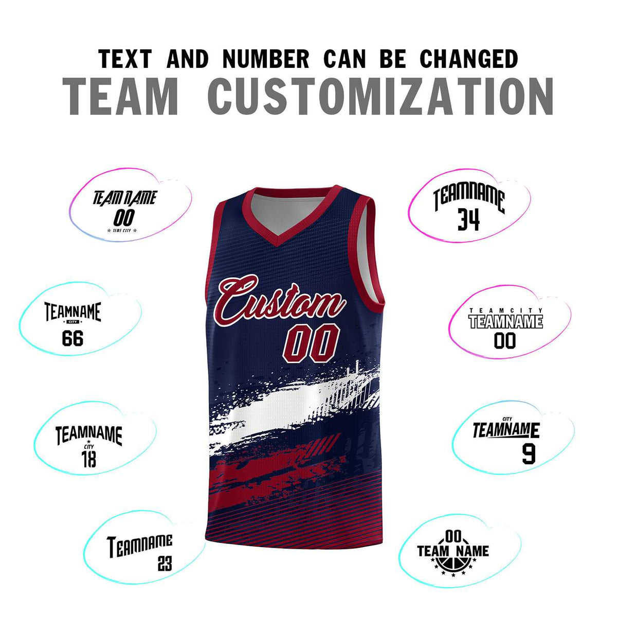 Custom Navy White and Crimson Graffiti Pattern Sports Uniform Basketball Jersey|KXKSHOP