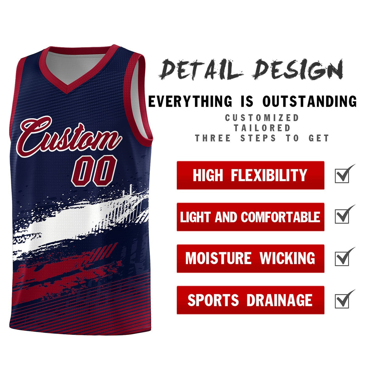 Custom Navy White and Crimson Graffiti Pattern Sports Uniform Basketball Jersey|KXKSHOP
