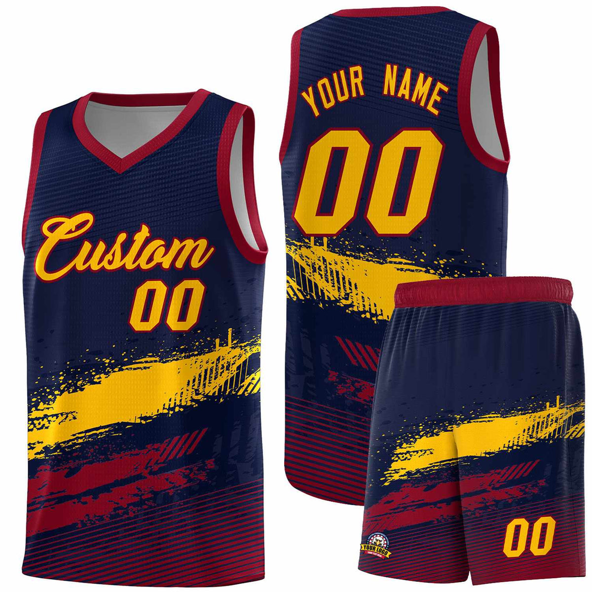 Custom Navy Yellow and Crimson Graffiti Pattern Sports Uniform Basketball Jersey|KXKSHOP