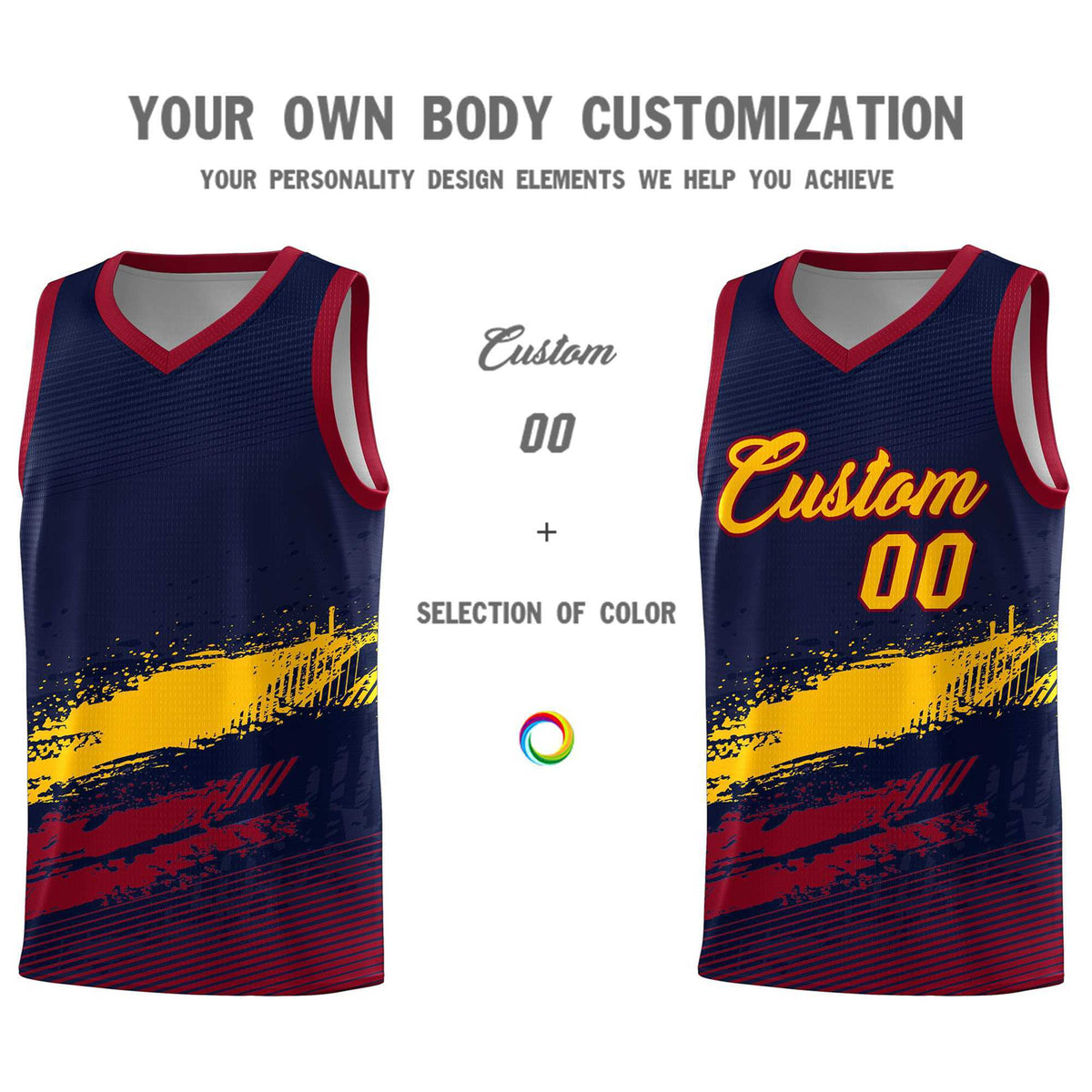 Custom Navy Yellow and Crimson Graffiti Pattern Sports Uniform Basketball Jersey|KXKSHOP